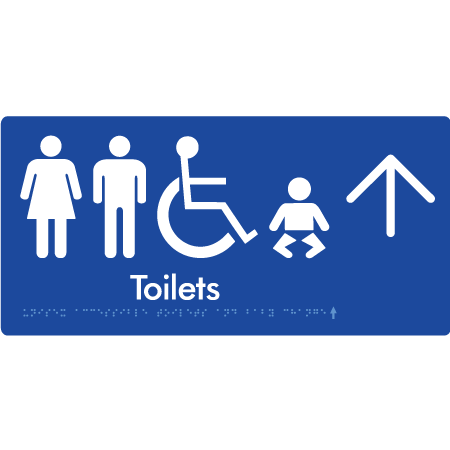 Braille Sign Unisex Accessible Toilets & Baby Change w/ Large Arrow - Braille Tactile Signs Aust. - BTS207->U-blu - Custom Signs - Fast Shipping - High Quality - Australian Made &amp; Owned