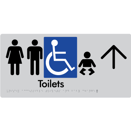 Braille Sign Unisex Accessible Toilets & Baby Change w/ Large Arrow - Braille Tactile Signs Aust. - BTS207->U-slv - Custom Signs - Fast Shipping - High Quality - Australian Made &amp; Owned