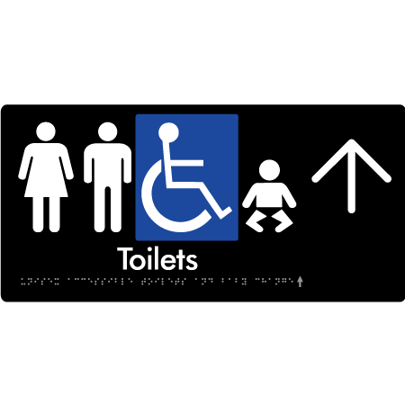 Braille Sign Unisex Accessible Toilets & Baby Change w/ Large Arrow - Braille Tactile Signs Aust. - BTS207->U-blk - Custom Signs - Fast Shipping - High Quality - Australian Made &amp; Owned