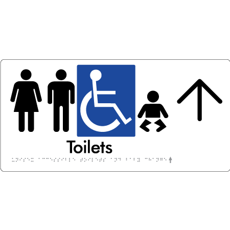 Braille Sign Unisex Accessible Toilets & Baby Change w/ Large Arrow - Braille Tactile Signs Aust. - BTS207->U-wht - Custom Signs - Fast Shipping - High Quality - Australian Made &amp; Owned