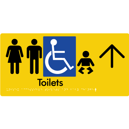 Braille Sign Unisex Accessible Toilets & Baby Change w/ Large Arrow - Braille Tactile Signs Aust. - BTS207->U-yel - Custom Signs - Fast Shipping - High Quality - Australian Made &amp; Owned