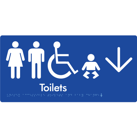 Braille Sign Unisex Accessible Toilets & Baby Change w/ Large Arrow - Braille Tactile Signs Aust. - BTS207->D-blu - Custom Signs - Fast Shipping - High Quality - Australian Made &amp; Owned