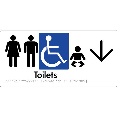 Braille Sign Unisex Accessible Toilets & Baby Change w/ Large Arrow - Braille Tactile Signs Aust. - BTS207->D-wht - Custom Signs - Fast Shipping - High Quality - Australian Made &amp; Owned
