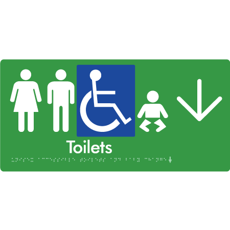 Unisex Accessible Toilets & Baby Change with Large Directional Arrow
