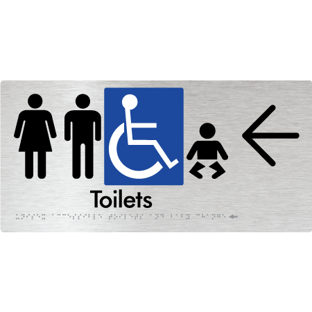 Braille Sign Unisex Accessible Toilets & Baby Change w/ Large Arrow - Braille Tactile Signs Aust. - BTS207->L-aliB - Custom Signs - Fast Shipping - High Quality - Australian Made &amp; Owned