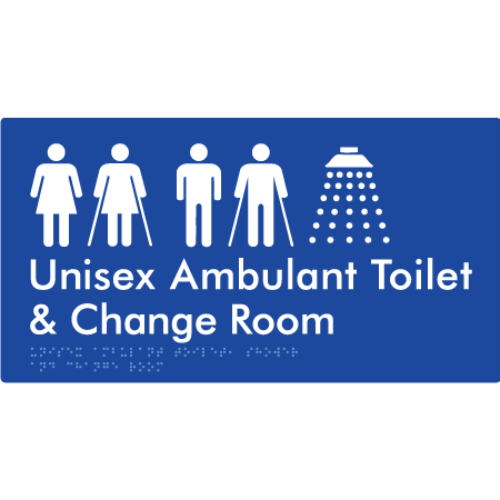 Braille Sign Unisex Ambulant Toilet & Change Room - Braille Tactile Signs Aust. - BTS415-blu - Custom Signs - Fast Shipping - High Quality - Australian Made &amp; Owned