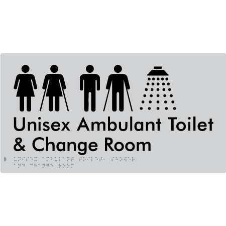 Braille Sign Unisex Ambulant Toilet & Change Room - Braille Tactile Signs Aust. - BTS415-slv - Custom Signs - Fast Shipping - High Quality - Australian Made &amp; Owned