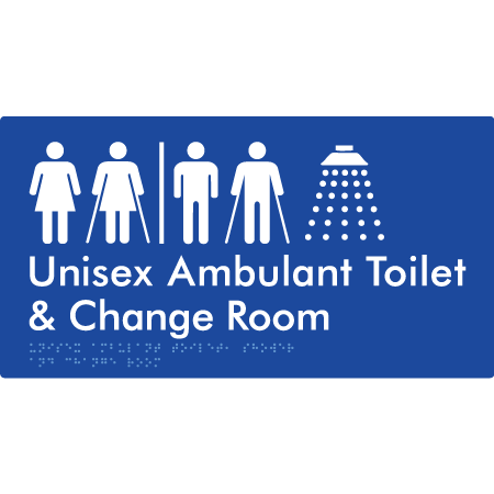 Braille Sign Unisex Ambulant Toilet & Change Room With Air Lock - Braille Tactile Signs Aust. - BTS415-AL-blu - Custom Signs - Fast Shipping - High Quality - Australian Made &amp; Owned