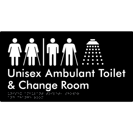 Braille Sign Unisex Ambulant Toilet & Change Room With Air Lock - Braille Tactile Signs Aust. - BTS415-AL-blk - Custom Signs - Fast Shipping - High Quality - Australian Made &amp; Owned