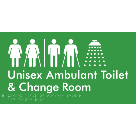 Braille Sign Unisex Ambulant Toilet & Change Room With Air Lock - Braille Tactile Signs Aust. - BTS415-AL-grn - Custom Signs - Fast Shipping - High Quality - Australian Made &amp; Owned