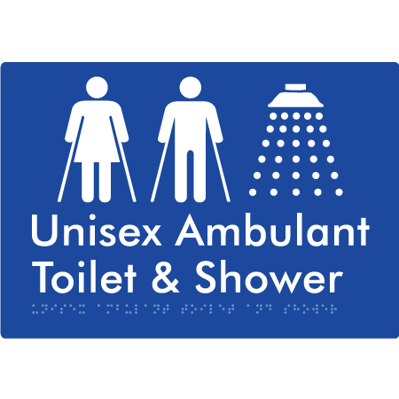 Braille Sign Unisex Ambulant Toilet & Shower - Braille Tactile Signs Aust. - BTS232-blu - Custom Signs - Fast Shipping - High Quality - Australian Made &amp; Owned