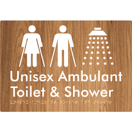 Braille Sign Unisex Ambulant Toilet & Shower - Braille Tactile Signs Aust. - BTS232-wdg - Custom Signs - Fast Shipping - High Quality - Australian Made &amp; Owned