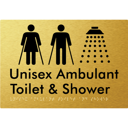 Braille Sign Unisex Ambulant Toilet & Shower - Braille Tactile Signs Aust. - BTS232-aliG - Custom Signs - Fast Shipping - High Quality - Australian Made &amp; Owned