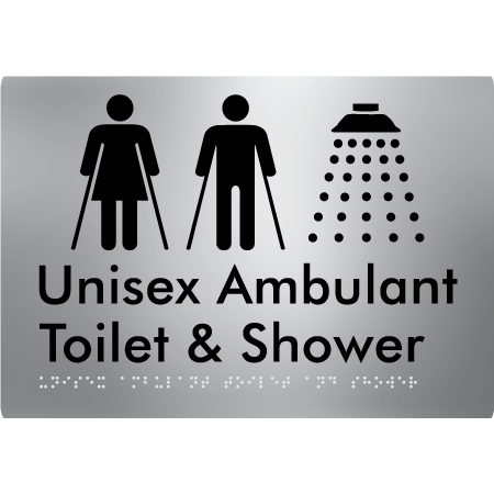 Braille Sign Unisex Ambulant Toilet & Shower - Braille Tactile Signs Aust. - BTS232-aliS - Custom Signs - Fast Shipping - High Quality - Australian Made &amp; Owned