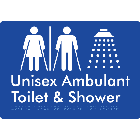 Braille Sign Unisex Ambulant Toilet & Shower With Air-Lock - Braille Tactile Signs Aust. - BTS232-AL-blu - Custom Signs - Fast Shipping - High Quality - Australian Made &amp; Owned