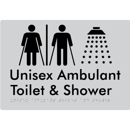 Braille Sign Unisex Ambulant Toilet & Shower With Air-Lock - Braille Tactile Signs Aust. - BTS232-AL-slv - Custom Signs - Fast Shipping - High Quality - Australian Made &amp; Owned