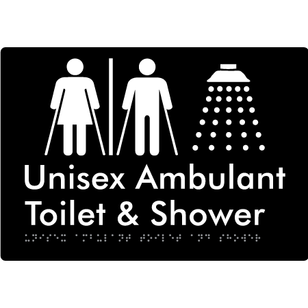 Braille Sign Unisex Ambulant Toilet & Shower With Air-Lock - Braille Tactile Signs Aust. - BTS232-AL-blk - Custom Signs - Fast Shipping - High Quality - Australian Made &amp; Owned