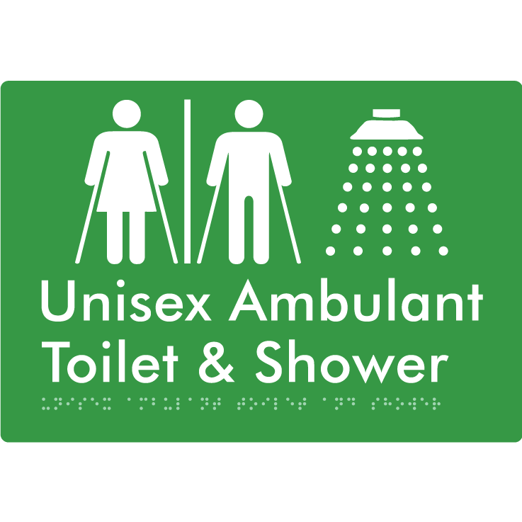 Braille Sign Unisex Ambulant Toilet & Shower With Air-Lock - Braille Tactile Signs Aust. - BTS232-AL-grn - Custom Signs - Fast Shipping - High Quality - Australian Made &amp; Owned