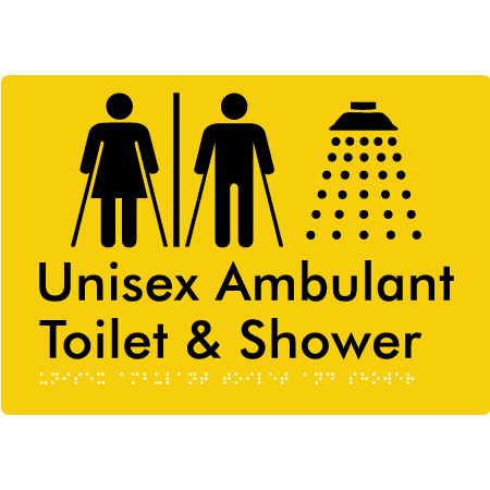 Braille Sign Unisex Ambulant Toilet & Shower With Air-Lock - Braille Tactile Signs Aust. - BTS232-AL-yel - Custom Signs - Fast Shipping - High Quality - Australian Made &amp; Owned