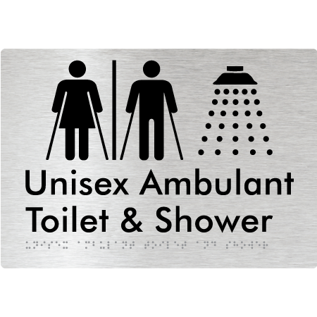 Braille Sign Unisex Ambulant Toilet & Shower With Air-Lock - Braille Tactile Signs Aust. - BTS232-AL-aliB - Custom Signs - Fast Shipping - High Quality - Australian Made &amp; Owned