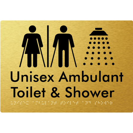 Braille Sign Unisex Ambulant Toilet & Shower With Air-Lock - Braille Tactile Signs Aust. - BTS232-AL-aliG - Custom Signs - Fast Shipping - High Quality - Australian Made &amp; Owned