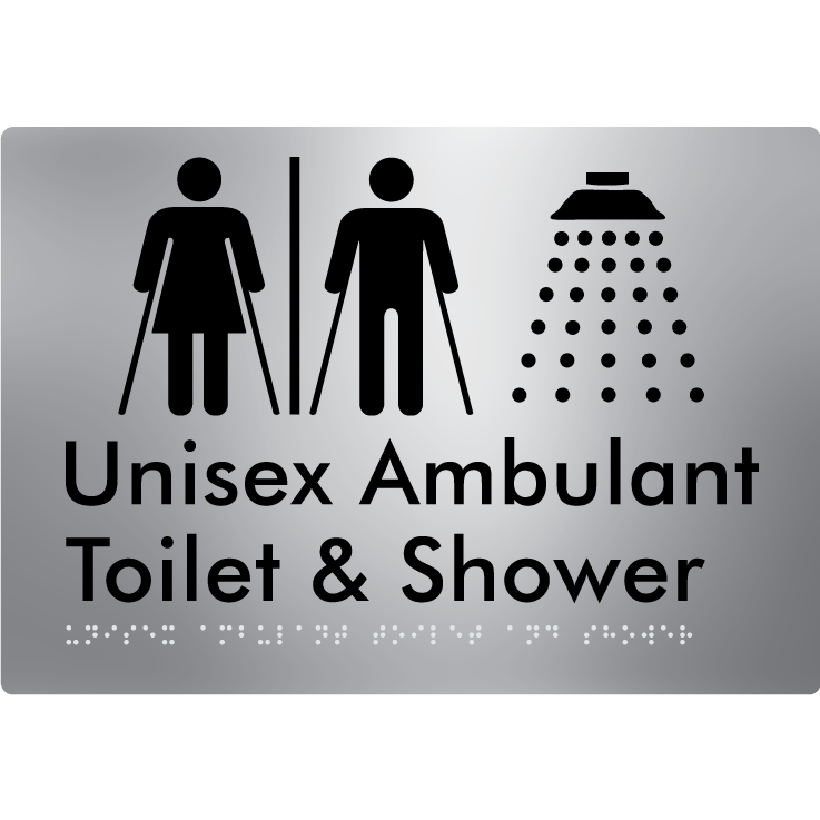 Braille Sign Unisex Ambulant Toilet & Shower With Air-Lock - Braille Tactile Signs Aust. - BTS232-AL-aliS - Custom Signs - Fast Shipping - High Quality - Australian Made &amp; Owned