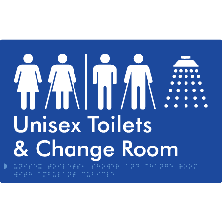 Braille Sign Unisex Ambulant Toilets, Shower & Change Room Air Lock - Braille Tactile Signs Aust. - BTS416-AL-blu - Custom Signs - Fast Shipping - High Quality - Australian Made &amp; Owned