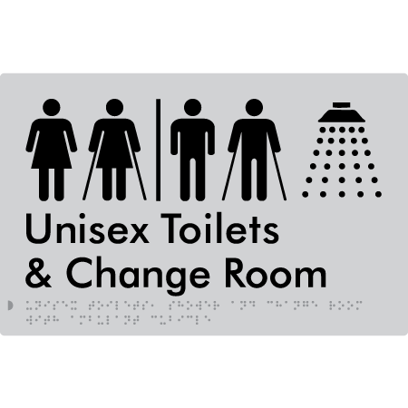 Braille Sign Unisex Ambulant Toilets, Shower & Change Room Air Lock - Braille Tactile Signs Aust. - BTS416-AL-slv - Custom Signs - Fast Shipping - High Quality - Australian Made &amp; Owned