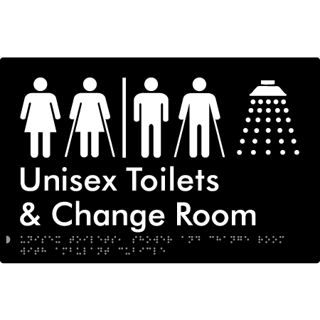 Braille Sign Unisex Ambulant Toilets, Shower & Change Room Air Lock - Braille Tactile Signs Aust. - BTS416-AL-blk - Custom Signs - Fast Shipping - High Quality - Australian Made &amp; Owned