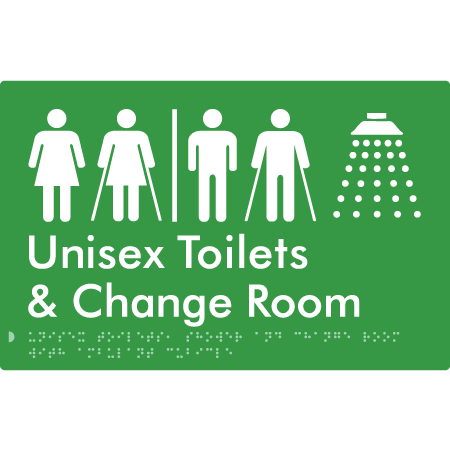 Braille Sign Unisex Ambulant Toilets, Shower & Change Room Air Lock - Braille Tactile Signs Aust. - BTS416-AL-grn - Custom Signs - Fast Shipping - High Quality - Australian Made &amp; Owned