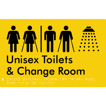 Braille Sign Unisex Ambulant Toilets, Shower & Change Room Air Lock - Braille Tactile Signs Aust. - BTS416-AL-yel - Custom Signs - Fast Shipping - High Quality - Australian Made &amp; Owned