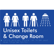 Braille Sign Unisex Ambulant Toilets, Shower & Change Room - Braille Tactile Signs Aust. - BTS416-blu - Custom Signs - Fast Shipping - High Quality - Australian Made &amp; Owned