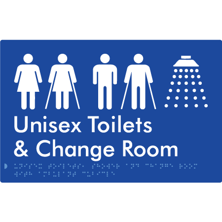 Braille Sign Unisex Ambulant Toilets, Shower & Change Room - Braille Tactile Signs Aust. - BTS416-blu - Custom Signs - Fast Shipping - High Quality - Australian Made &amp; Owned