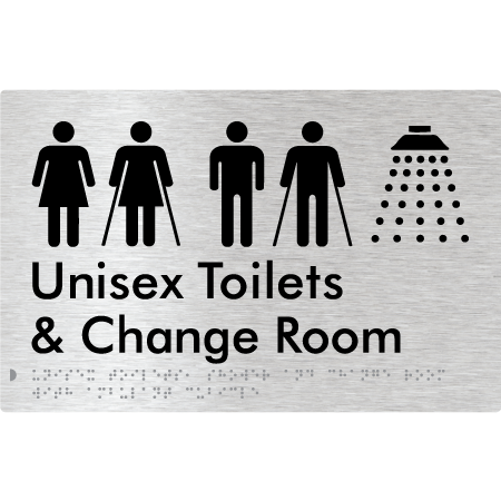 Braille Sign Unisex Ambulant Toilets, Shower & Change Room - Braille Tactile Signs Aust. - BTS416-aliB - Custom Signs - Fast Shipping - High Quality - Australian Made &amp; Owned