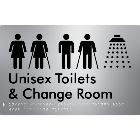 Braille Sign Unisex Ambulant Toilets, Shower & Change Room - Braille Tactile Signs Aust. - BTS416-aliS - Custom Signs - Fast Shipping - High Quality - Australian Made &amp; Owned