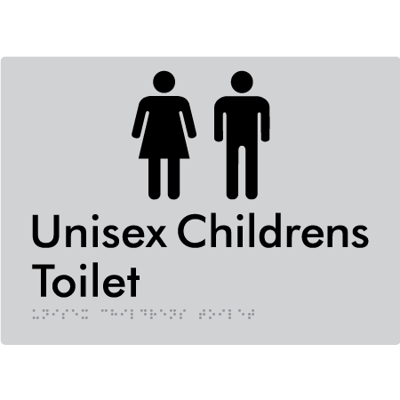 Braille Sign Unisex Childrens Toilet - Braille Tactile Signs Aust. - BTS355-slv - Custom Signs - Fast Shipping - High Quality - Australian Made &amp; Owned