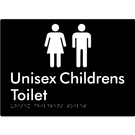 Braille Sign Unisex Childrens Toilet - Braille Tactile Signs Aust. - BTS355-blk - Custom Signs - Fast Shipping - High Quality - Australian Made &amp; Owned