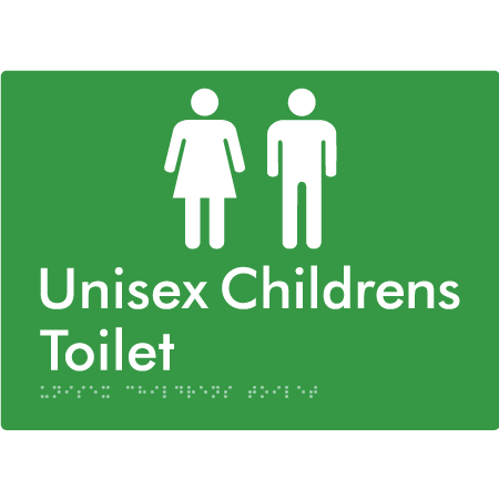 Braille Sign Unisex Childrens Toilet - Braille Tactile Signs Aust. - BTS355-grn - Custom Signs - Fast Shipping - High Quality - Australian Made &amp; Owned