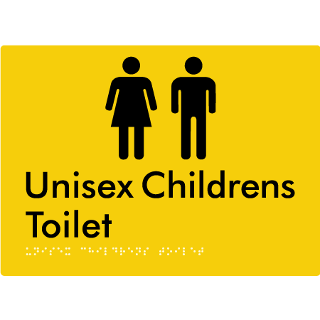 Braille Sign Unisex Childrens Toilet - Braille Tactile Signs Aust. - BTS355-yel - Custom Signs - Fast Shipping - High Quality - Australian Made &amp; Owned
