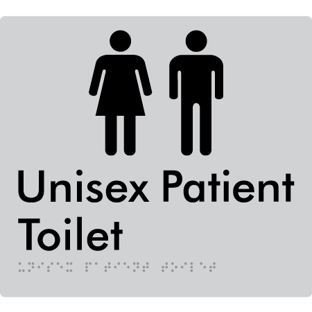 Braille Sign Unisex Patient Toilet - Braille Tactile Signs Aust. - BTS352-slv - Custom Signs - Fast Shipping - High Quality - Australian Made &amp; Owned