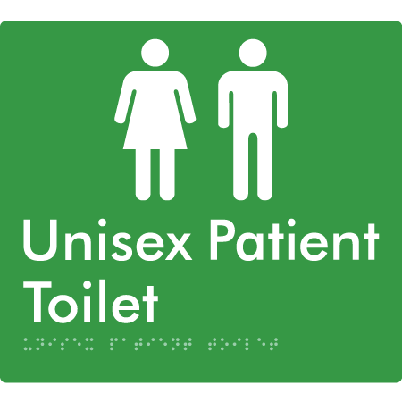 Braille Sign Unisex Patient Toilet - Braille Tactile Signs Aust. - BTS352-grn - Custom Signs - Fast Shipping - High Quality - Australian Made &amp; Owned