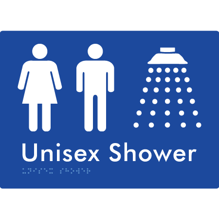 Braille Sign Unisex Shower - Braille Tactile Signs Aust. - BTS08n-blu - Custom Signs - Fast Shipping - High Quality - Australian Made &amp; Owned