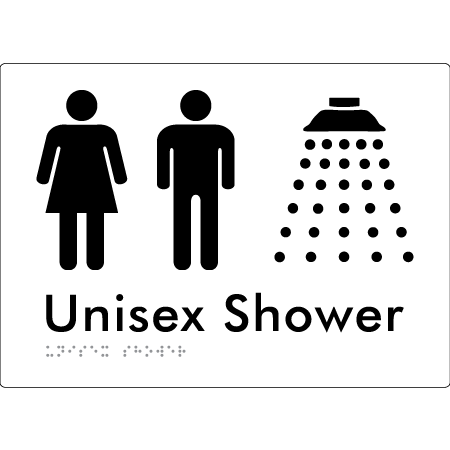 Braille Sign Unisex Shower - Braille Tactile Signs Aust. - BTS08n-wht - Custom Signs - Fast Shipping - High Quality - Australian Made &amp; Owned