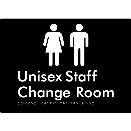 Braille Sign Unisex Staff Change Room - Braille Tactile Signs Aust. - BTS344-blk - Custom Signs - Fast Shipping - High Quality - Australian Made &amp; Owned