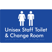 Braille Sign Unisex Staff Toilet & Change Room - Braille Tactile Signs Aust. - BTS388-blu - Custom Signs - Fast Shipping - High Quality - Australian Made &amp; Owned