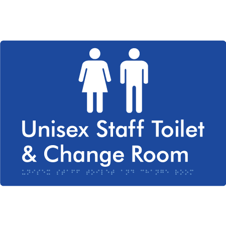 Braille Sign Unisex Staff Toilet & Change Room - Braille Tactile Signs Aust. - BTS388-blu - Custom Signs - Fast Shipping - High Quality - Australian Made &amp; Owned