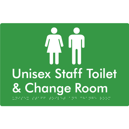 Braille Sign Unisex Staff Toilet & Change Room - Braille Tactile Signs Aust. - BTS388-grn - Custom Signs - Fast Shipping - High Quality - Australian Made &amp; Owned