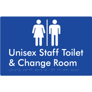 Braille Sign Unisex Staff Toilet & Change Room with Air Lock - Braille Tactile Signs Aust. - BTS388-AL-blu - Custom Signs - Fast Shipping - High Quality - Australian Made &amp; Owned