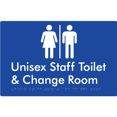 Braille Sign Unisex Staff Toilet & Change Room with Air Lock - Braille Tactile Signs Aust. - BTS388-AL-blu - Custom Signs - Fast Shipping - High Quality - Australian Made &amp; Owned