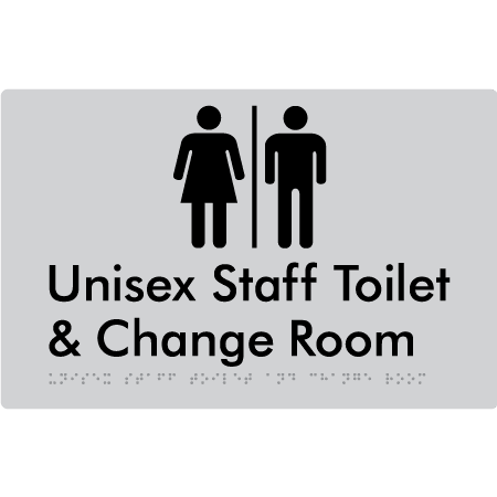 Braille Sign Unisex Staff Toilet & Change Room with Air Lock - Braille Tactile Signs Aust. - BTS388-AL-slv - Custom Signs - Fast Shipping - High Quality - Australian Made &amp; Owned